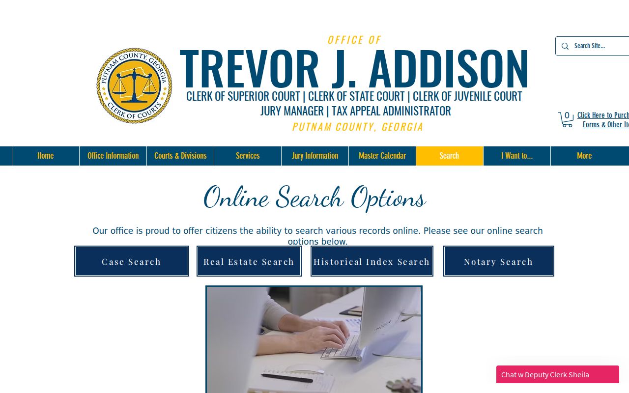 Putnam County clerk online search options and Case Search entry