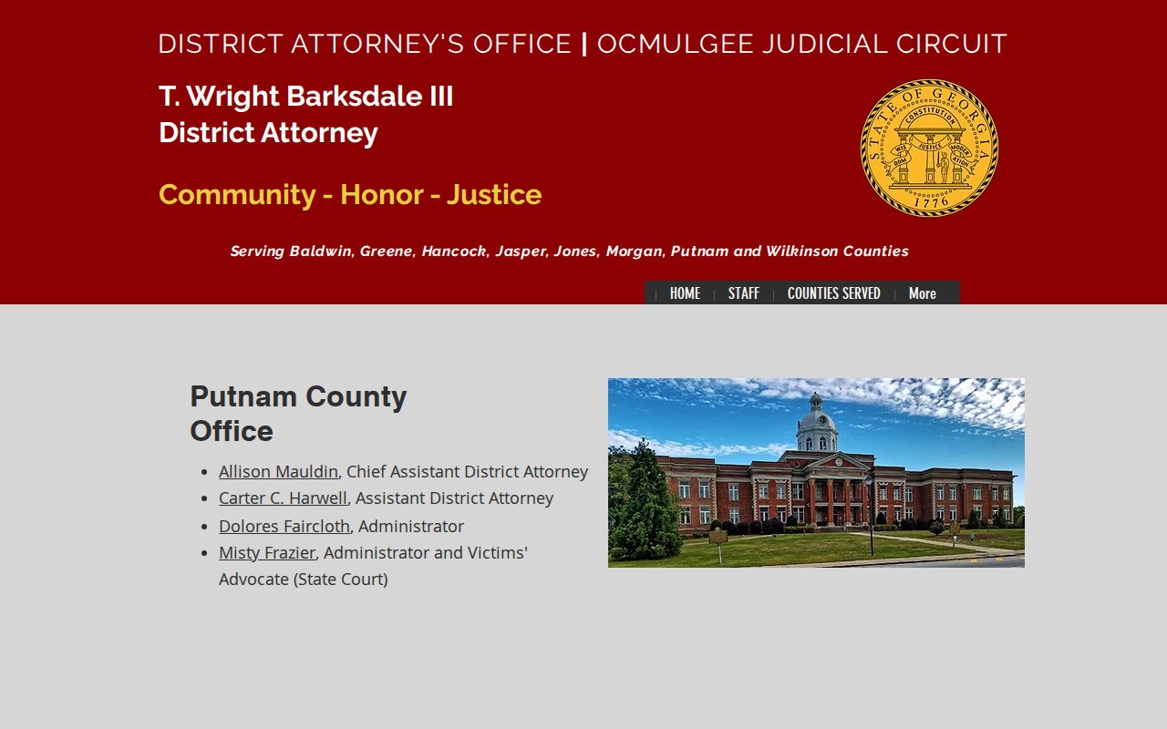 Ocmulgee Judicial Circuit District Attorney Putnam office contact page