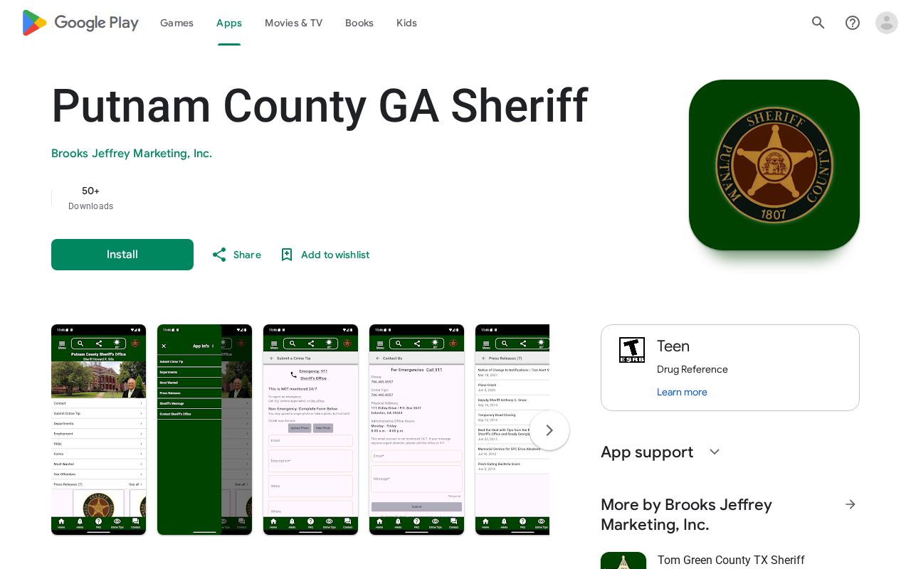 Google Play listing for the Putnam County Georgia Sheriff app